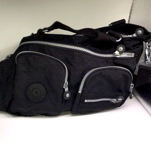 Kipling black canvas cross body purse bag multi internal and external pockets
